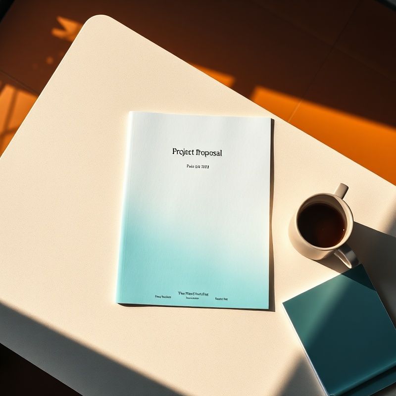 Propuesta de proyecto impresa junto a un café en un escritorio minimalista