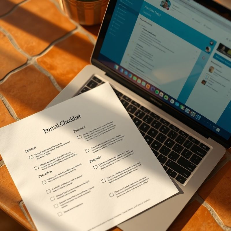 Checklist de publicación junto a un CMS en un portátil